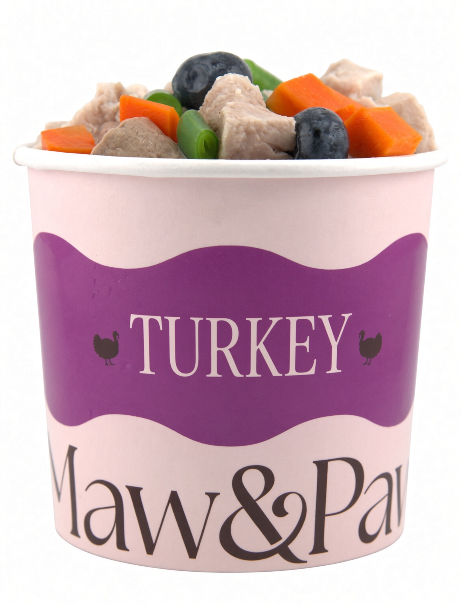 Maw&Paw Turkey recipe container, close angled view